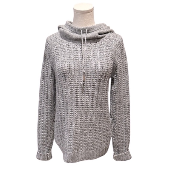 Vintage Armani Exchange Chunky Knit Hooded Gray Sweater Womens Small - Picture 1 of 9